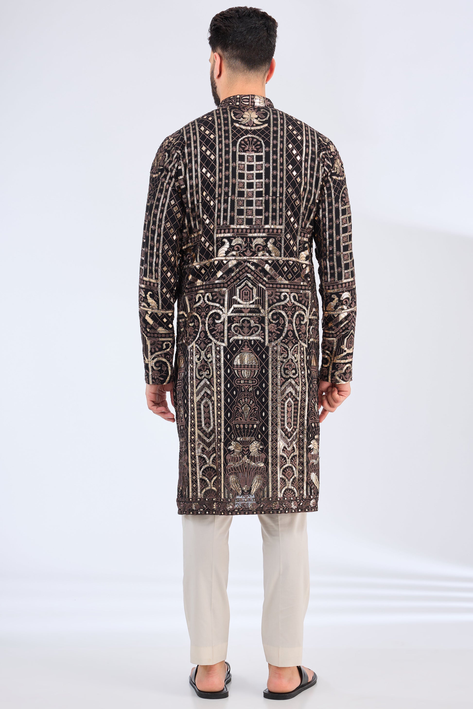 black leather patchwork kurta - kasbahmen