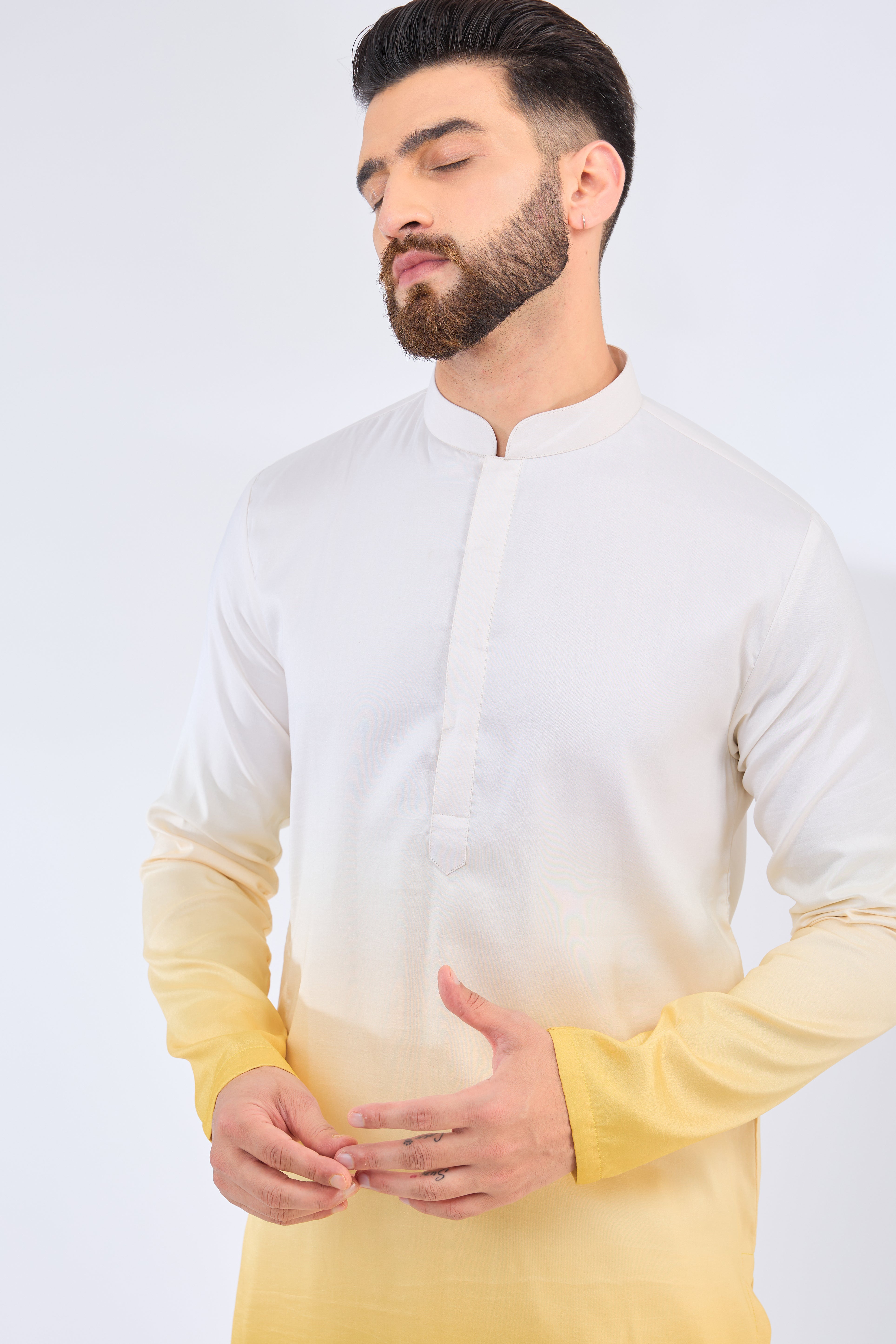 white-yellow ombre shaded kurta - kasbahmen