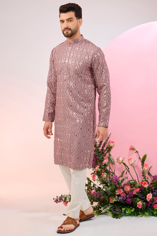 signature purple mirror work kurta