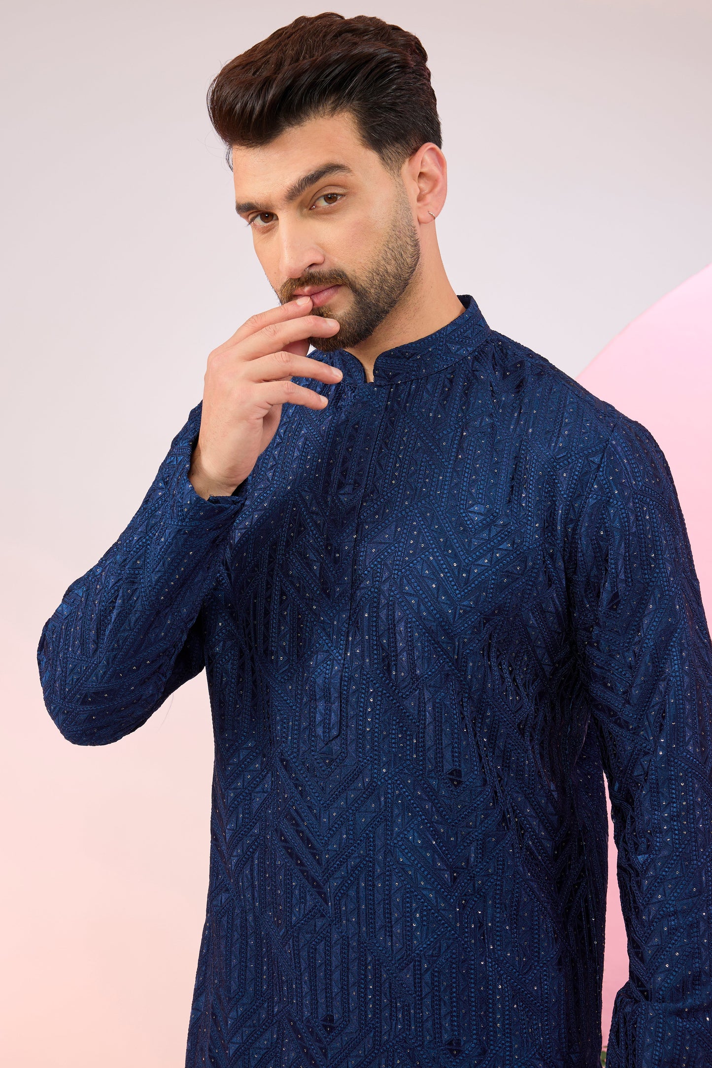 bright navy blue geometrically embroidered kurta