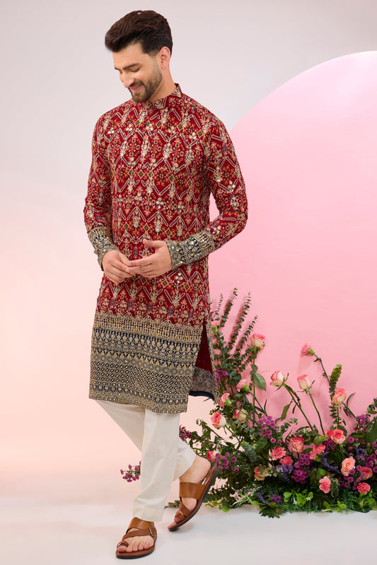 red multi colored bandhni kurta