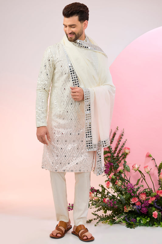 signature ombre shaded mirror work kurta paired with mirror work stole