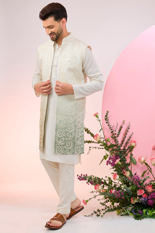 cream green ombre shaded long open shrug