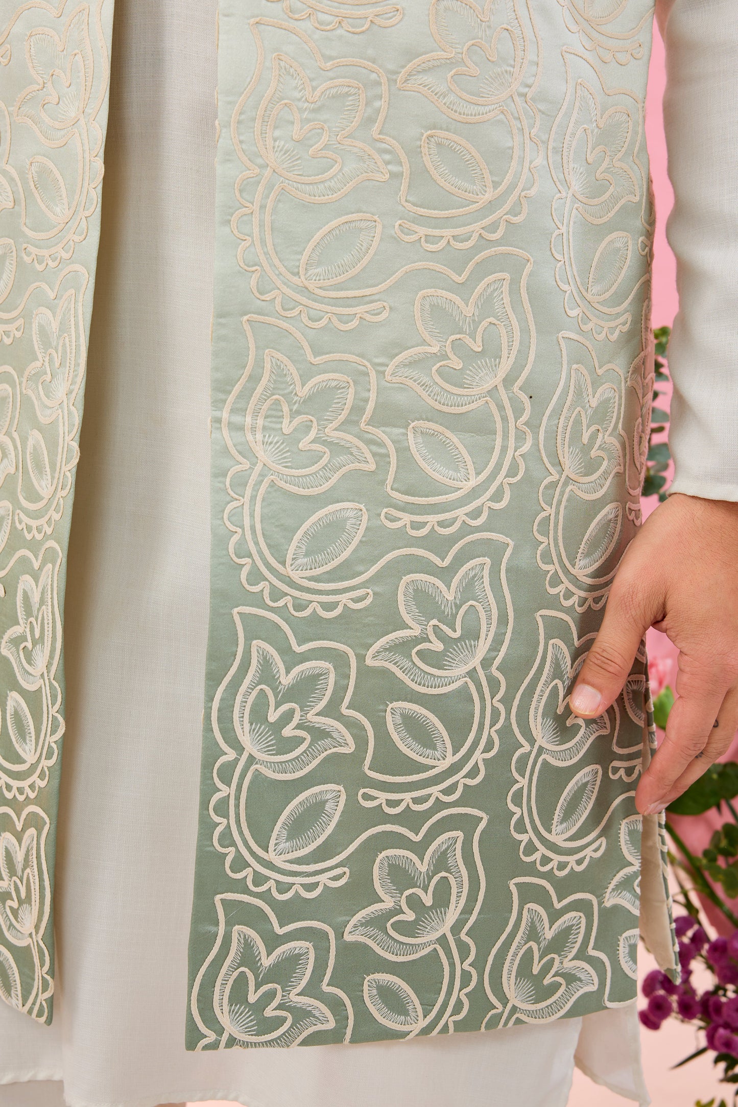 cream green ombre shaded long open shrug