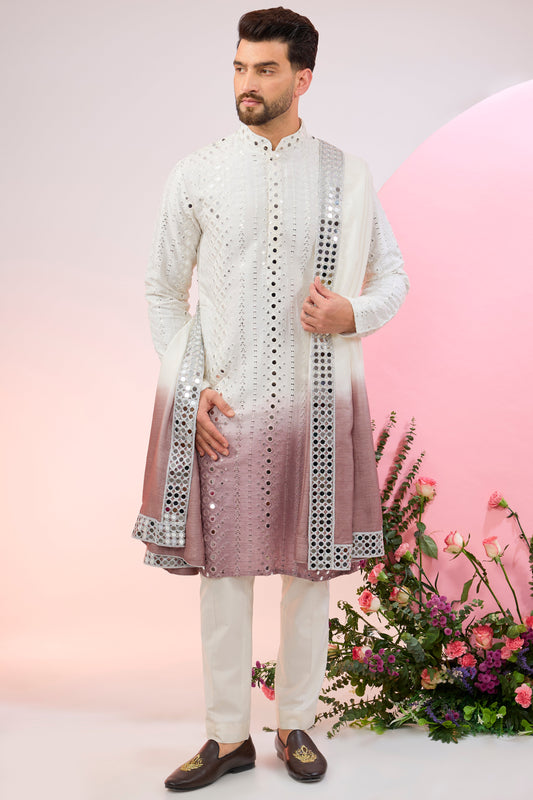 signature ombre shaded mirror work kurta paired with mirror work stole