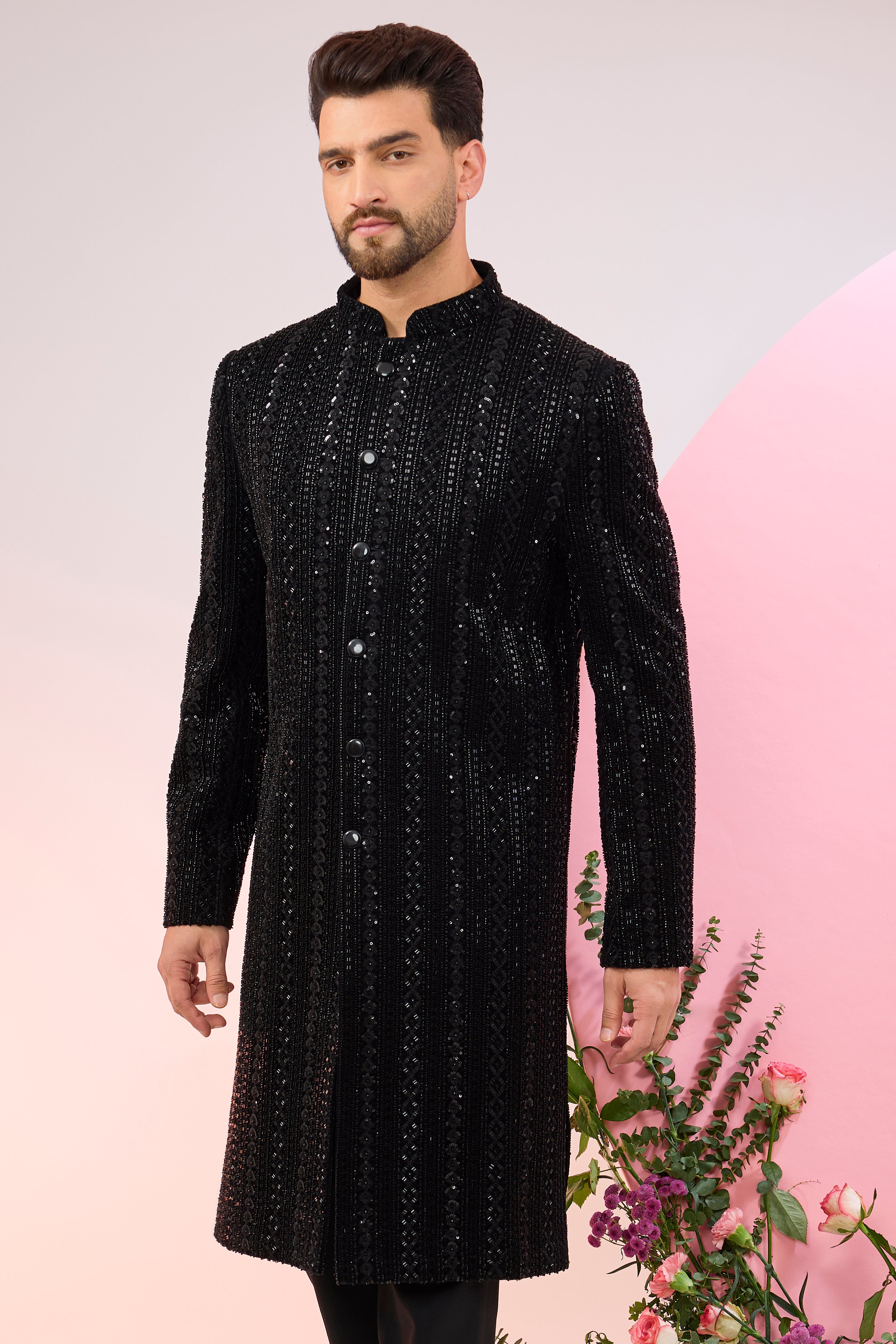 black sherwani with heavy cut dana embroidery
