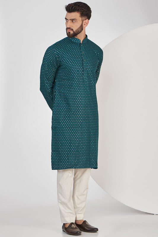 Teal Chikankari Kurta - kasbahmen
