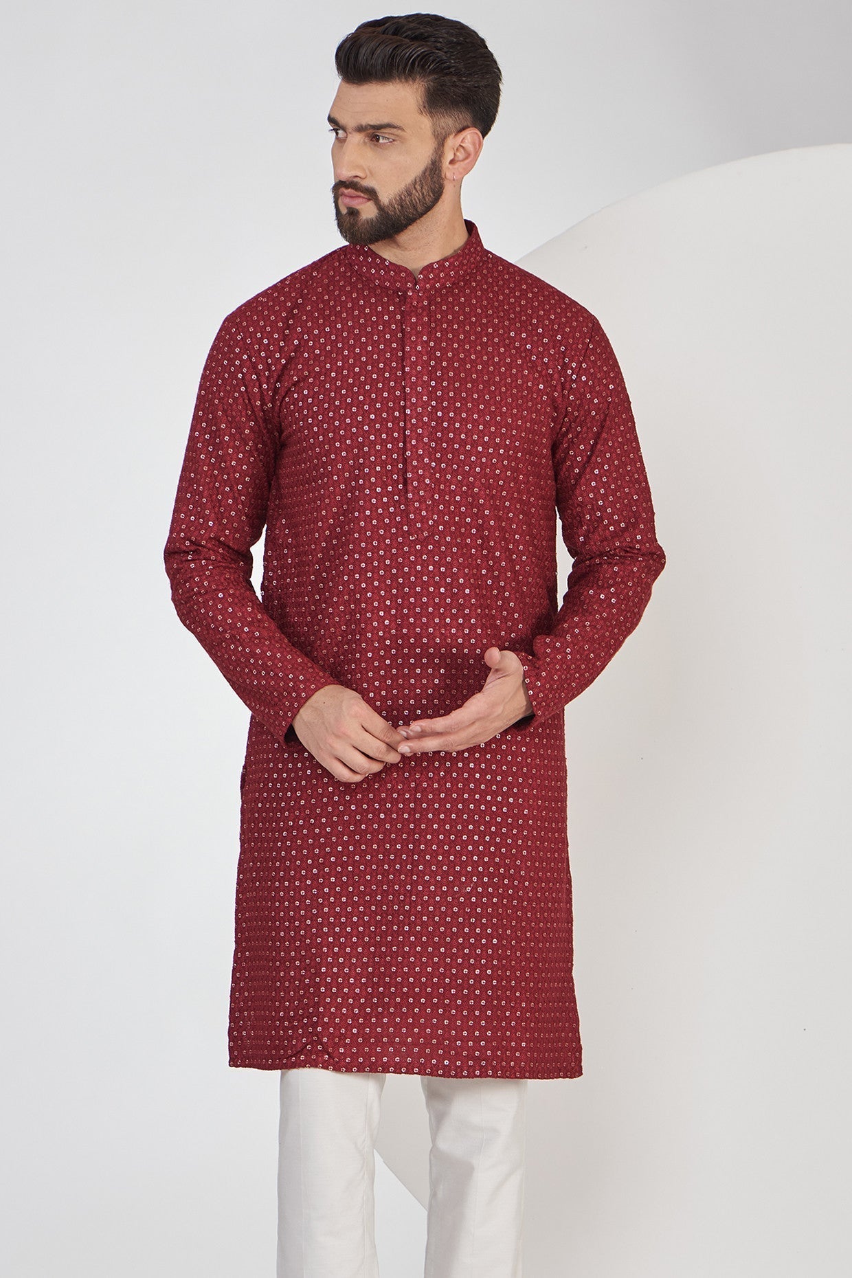 Maroon Chikankari Kurta - kasbahmen