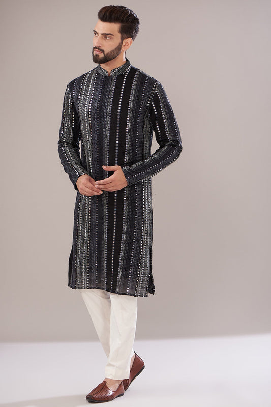 Black Georgette Embroidered Kurta - kasbahmen