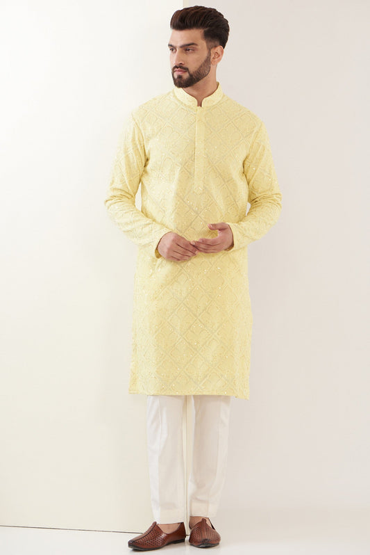 Yellow Chikankari Kurta - kasbahmen