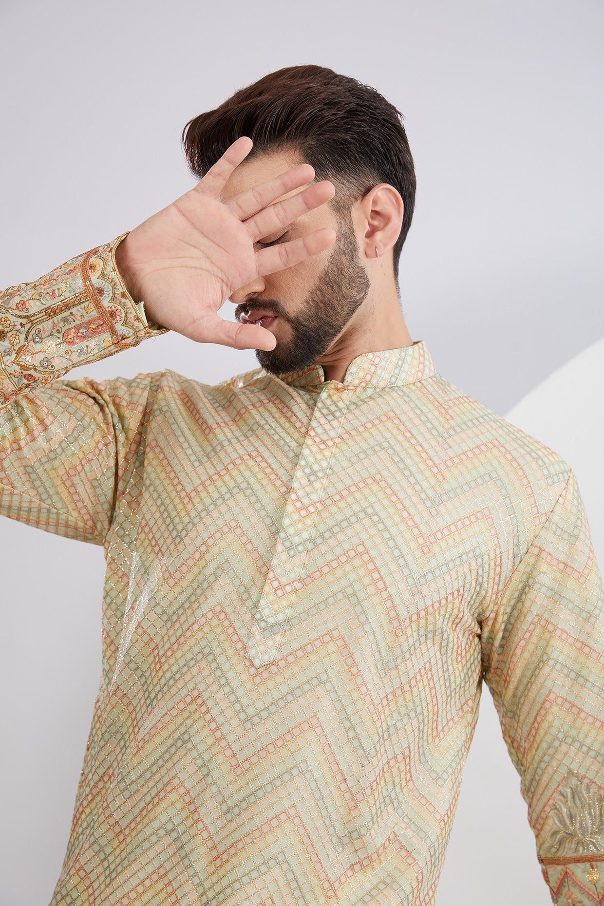 Multi Embroidered Kurta with Detailed Ghera work - kasbahmen