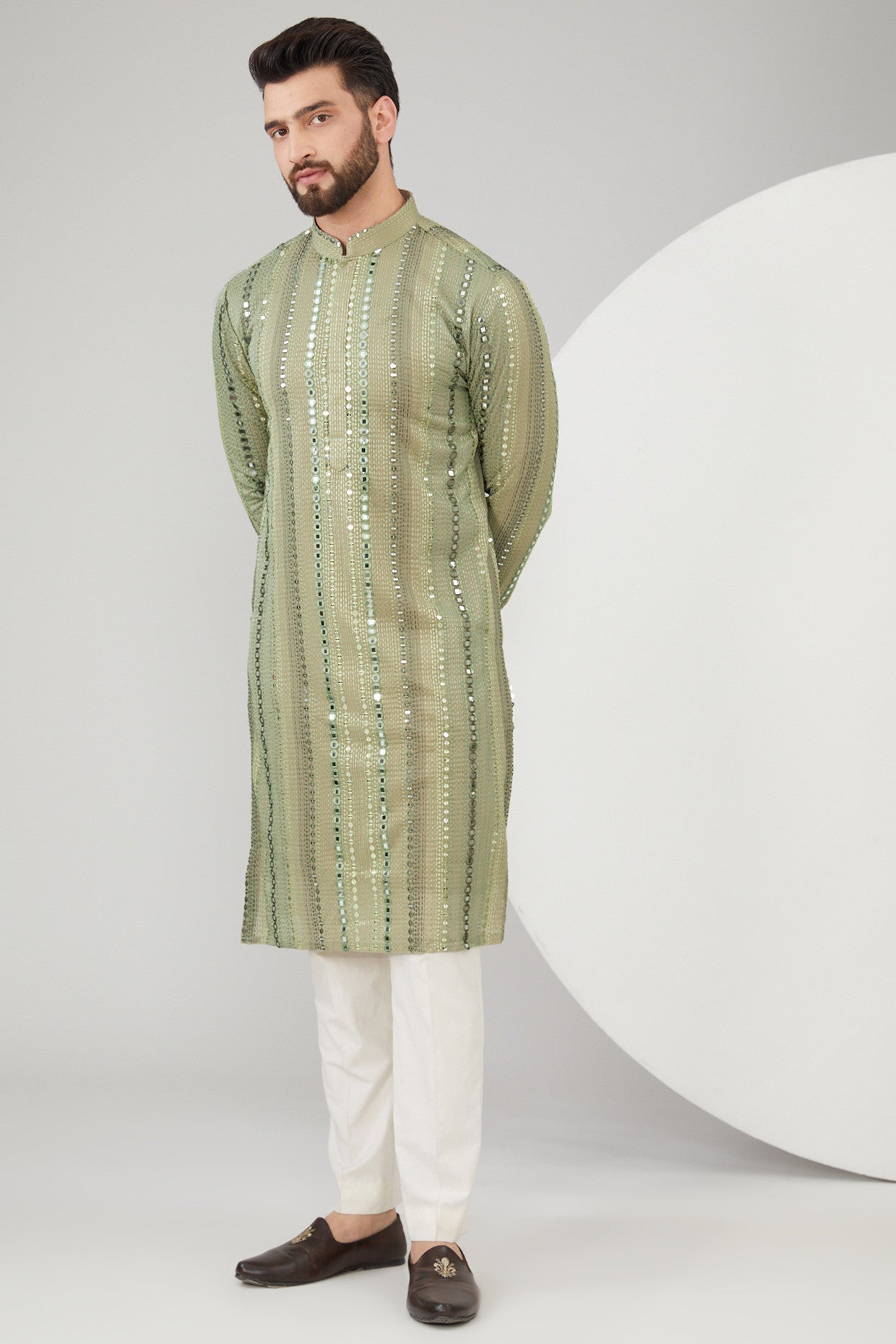 Mehendi Green Georgette Mirror Work Kurta - kasbahmen