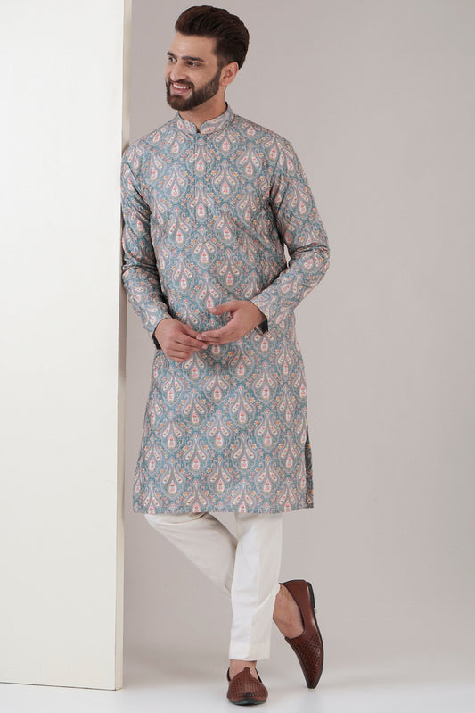 Slate blue embroidered kurta - kasbahmen
