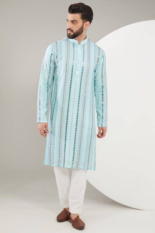 Blue Mirrorwork Kurta - kasbahmen