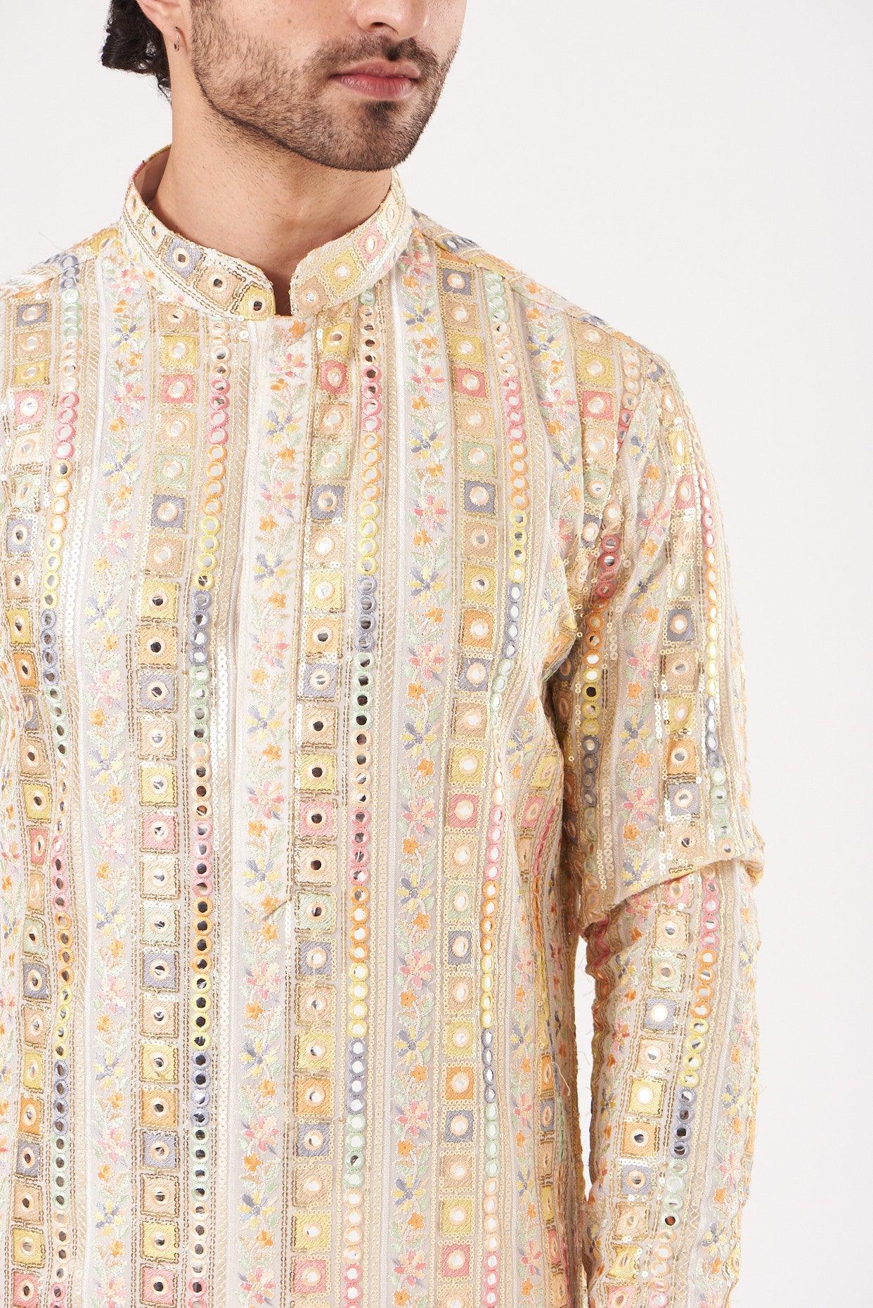 Beige Embroidered Kurta - kasbahmen